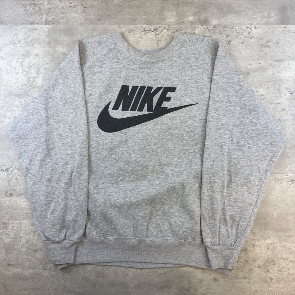 Vintage Nike Sweatshirt Mens XL Gray Futura Logo Crewneck Raglan Pullover Fleece